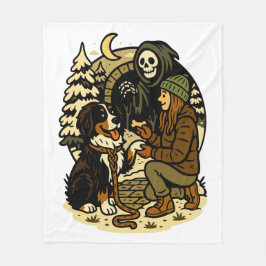 Schattige Grim Reaper Meisje en Hond Griezelig Bos Fleece Deken