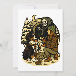 Schattige Grim Reaper Meisje en Hond Griezelig Bos Kaart