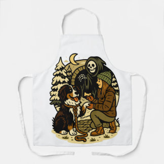 Schattige Grim Reaper-meisje en hond Griezelig bos Schort