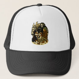 Schattige Grim Reaper Meisje en Hond Griezelig Bos Trucker Pet