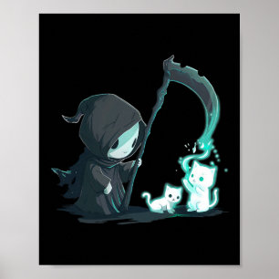 Schattige Grim Reaper Skelet met Cat Ghost Kawaii  Poster