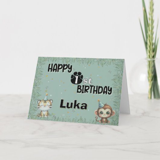 Schattige groen 1e eerste wilde safari Happy Birth (Voorkant)