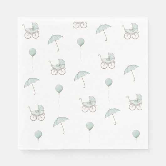 Schattige Groen Baby Buggy Baby shower Servet (Voorkant)