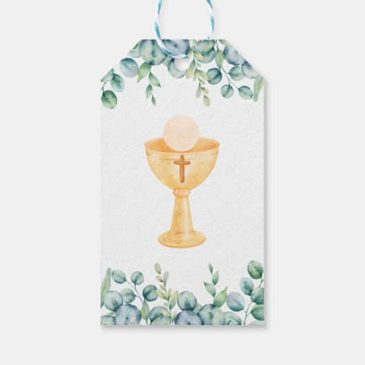Schattige groen blad in Spaans Eerste Communie Cadeaulabel (Achterkant)