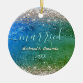 Schattige groen blauw faux gouden glitter Getrouwd Keramisch Ornament (Voorkant)