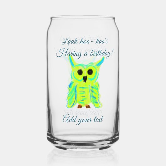 Schattige Groen Blauw Pastel Uil Pun Tekst toevoeg Blikvorm Glas (Achterkant)