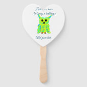 Schattige Groen Blauw Pastel Uil Pun Tekst toevoeg Handwaaier (Achterkant)