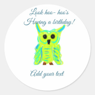 Schattige Groen Blauw Pastel Uil Pun Tekst toevoeg Ronde Sticker