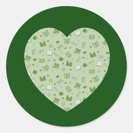 Schattige groen boek en leespatroon hart ronde sticker