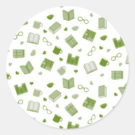 Schattige groen boek en leespatroon ronde sticker
