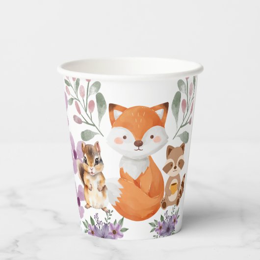Schattige groen bosdieren bosgrond brengen papieren bekers (Achterkant)