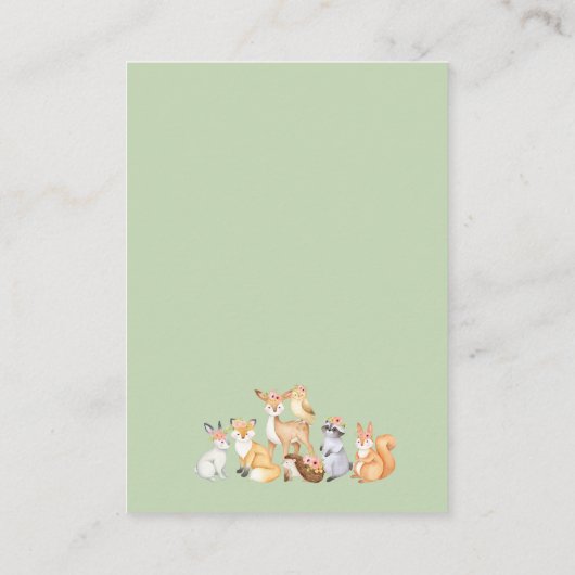 Schattige groen boslanddieren luier reling informatiekaartje (Achterkant)