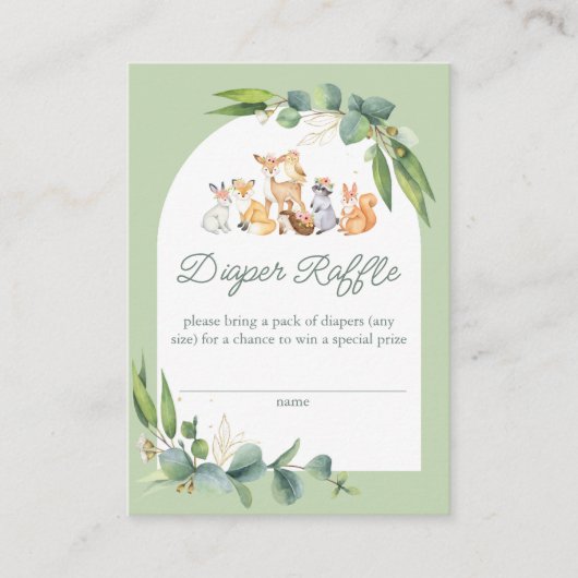 Schattige groen boslanddieren luier reling informatiekaartje (Voorkant)
