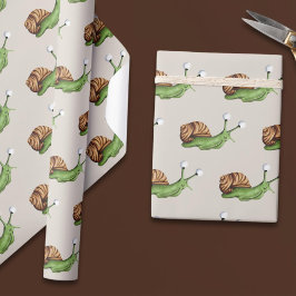 Schattige Groen Bruin Slakkenpatroon Cadeaupapier