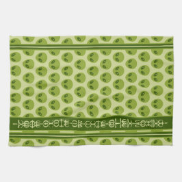 Schattige groen buitenaards patroon met Jouw naam  Theedoek