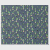 Schattige groen cactuspatroon op blauw cadeaupapier (Vlak)
