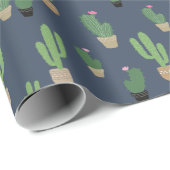Schattige groen cactuspatroon op blauw cadeaupapier (Rol Hoek)