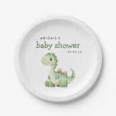 Schattige groen dinosaurus Baby shower Papieren Bordje (Voorkant)