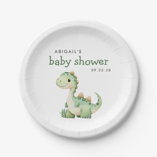 Schattige groen dinosaurus Baby shower Papieren Bordje (Voorkant)