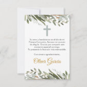 Schattige groen eerste communie in het Spaans bewe Bedankkaart (Voorkant)