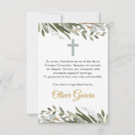 Schattige groen eerste communie in het Spaans bewe Bedankkaart