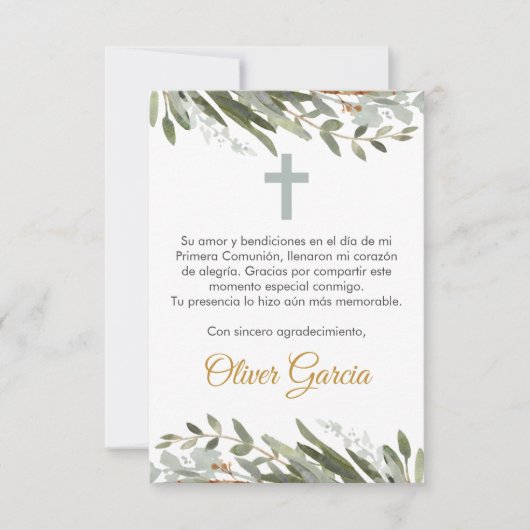 Schattige groen eerste communie in het Spaans bewe Bedankkaart (Voorkant)