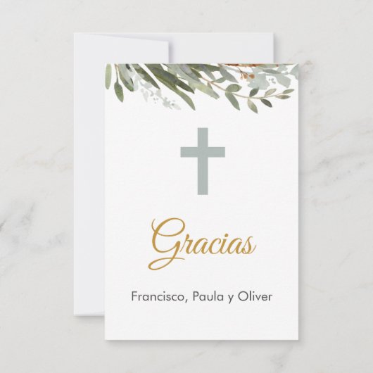 Schattige groen eerste communie in het Spaans bewe Bedankkaart (Achterkant)
