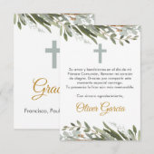 Schattige groen eerste communie in het Spaans bewe Bedankkaart (Voorkant / Achterkant)