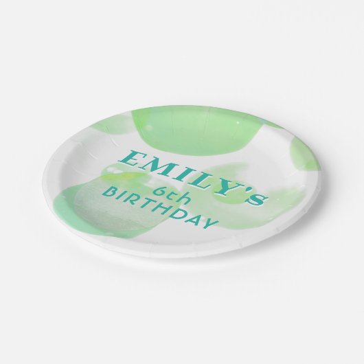 Schattige Groen en Blauw Bubbels Verjaardagsfeest Papieren Bordje (Gekanteld)