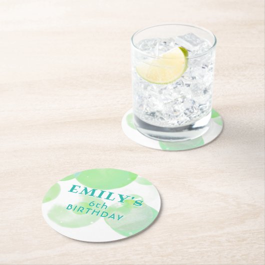 Schattige Groen en Blauw Bubbels Verjaardagsfeest Ronde Kartonnen Onderzetter (Insitu)