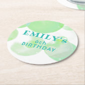 Schattige Groen en Blauw Bubbels Verjaardagsfeest Ronde Kartonnen Onderzetter (Gebogen)