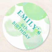 Schattige Groen en Blauw Bubbels Verjaardagsfeest Ronde Kartonnen Onderzetter (Voorkant)