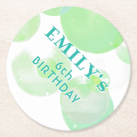 Schattige Groen en Blauw Bubbels Verjaardagsfeest Ronde Kartonnen Onderzetter (Voorkant)