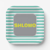 Schattige groen en geel Gestreept upsherin bord 2. (Voorkant)