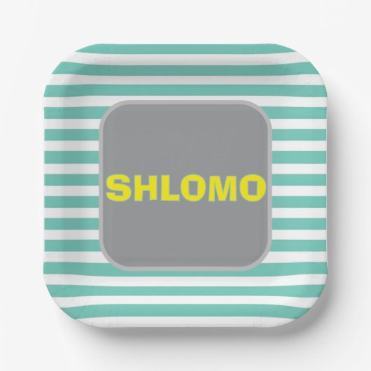 Schattige groen en geel Gestreept upsherin bord 2. (Voorkant)