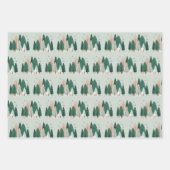 Schattige groen en koraal kerstpijnboombos inpakpapier vel (Voorkant 3)