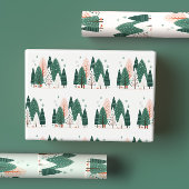Schattige groen en koraal kerstpijnboombos inpakpapier vel