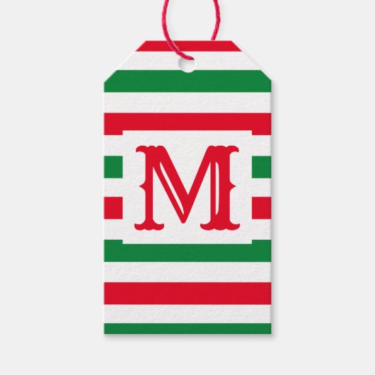 Schattige Groen en Rood Gestreept Ontwerp Enig Ini Cadeaulabel (Voorkant)