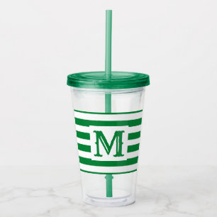 Schattige Groen en Wit Gestreept Ontwerp Enig Init Acryl Drinkbeker