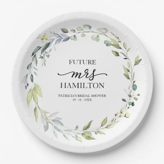 Schattige groen eucalyptus krans Vrijgezellenfeest Papieren Bordje (Voorkant)