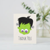 Schattige Groen Frankenstein Monster gezicht Dank  Briefkaart (Staand voorkant)