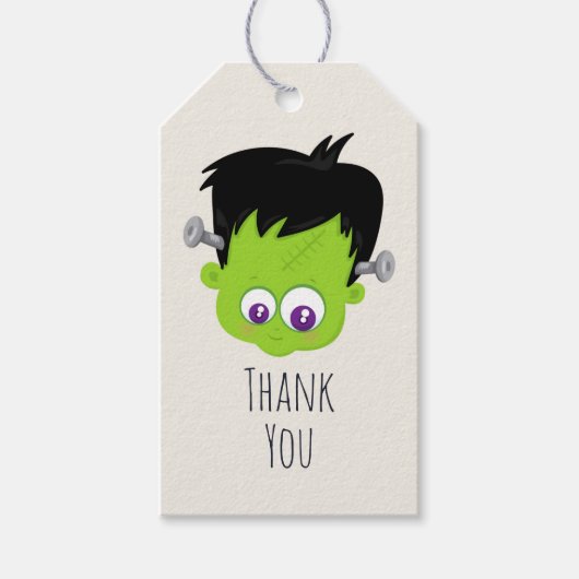 Schattige Groen Frankenstein Monster gezicht Dank  Cadeaulabel (Voorkant)