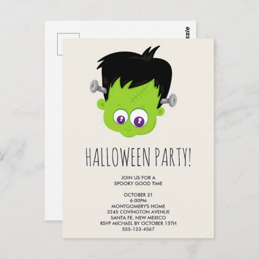 Schattige Groen Frankenstein Monster Halloween Par Briefkaart (Voorkant / Achterkant)