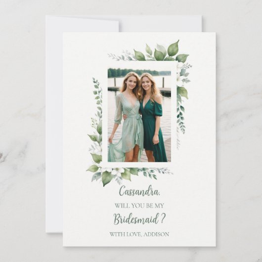 Schattige groen gebladerte Lijst bruidsmeisje foto (Voorkant)