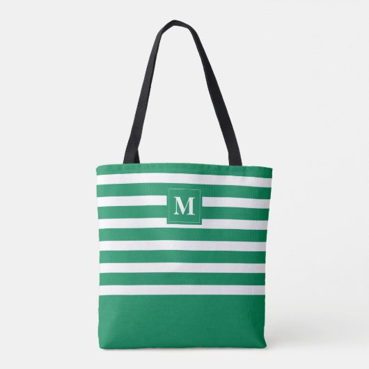 Schattige groen gestreept monogram strand tote bag (Achterkant)