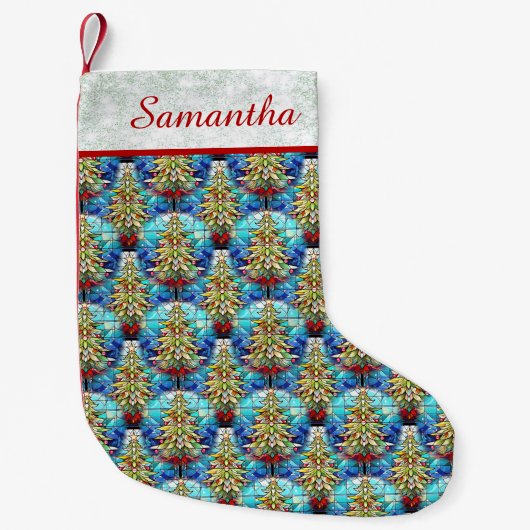 Schattige groen glitter Glas in lood Xmas boompatr Kleine Kerstsok (Voorkant)