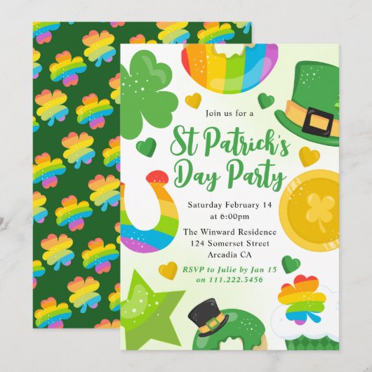 Schattige Groen, Goud en Regenboog St Patrick's Da Kaart (Voorkant / Achterkant)