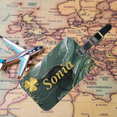 Schattige Groen Goud Marmer & Gouden Klaver, St Pa Bagagelabel