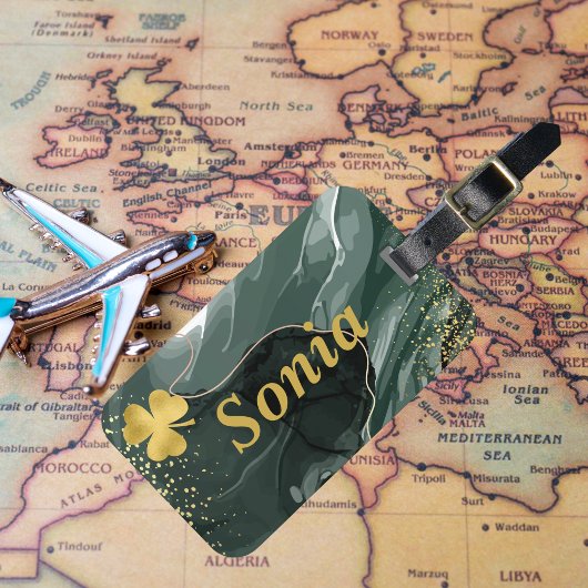 Schattige Groen Goud Marmer & Gouden Klaver, St Pa Bagagelabel