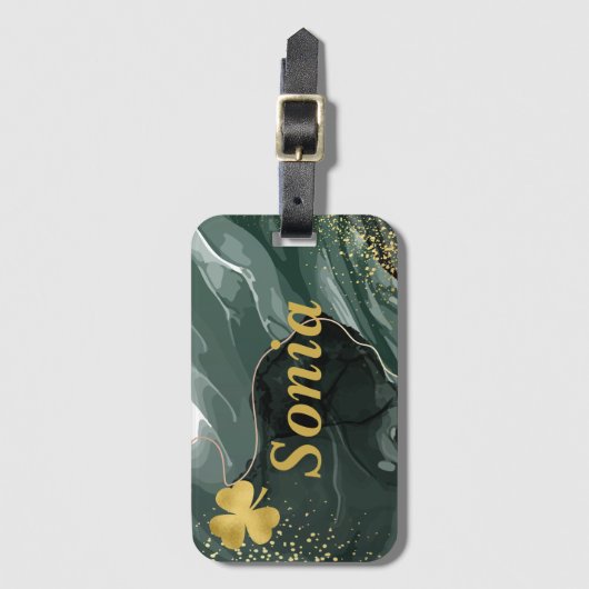 Schattige Groen Goud Marmer & Gouden Klaver, St Pa Bagagelabel (Voorkant (verticaal))